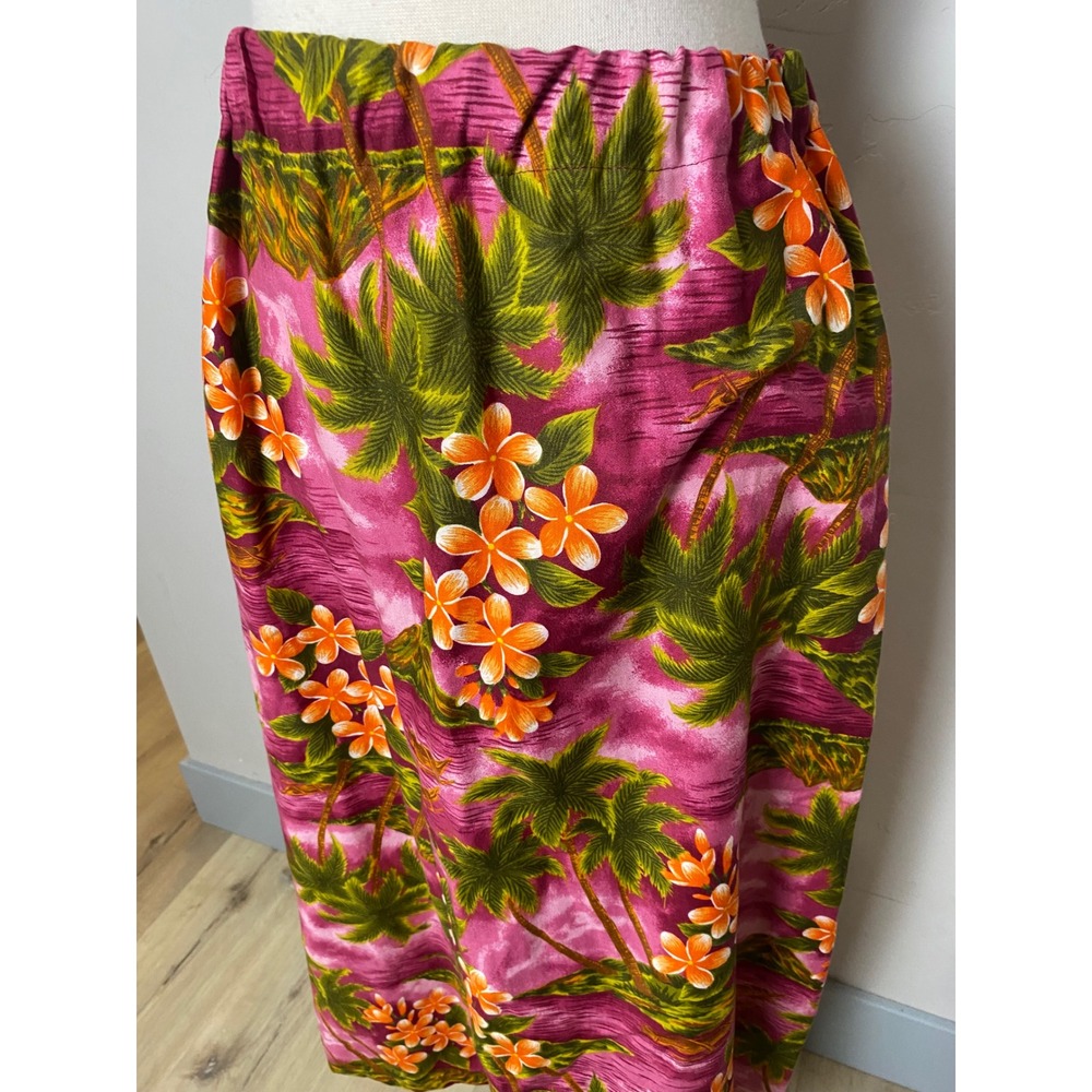 Vintage Hawaiian Maxi Skirt Pink Tropical Palm Tree Floral Elastic Waist M - Picture 2 of 3